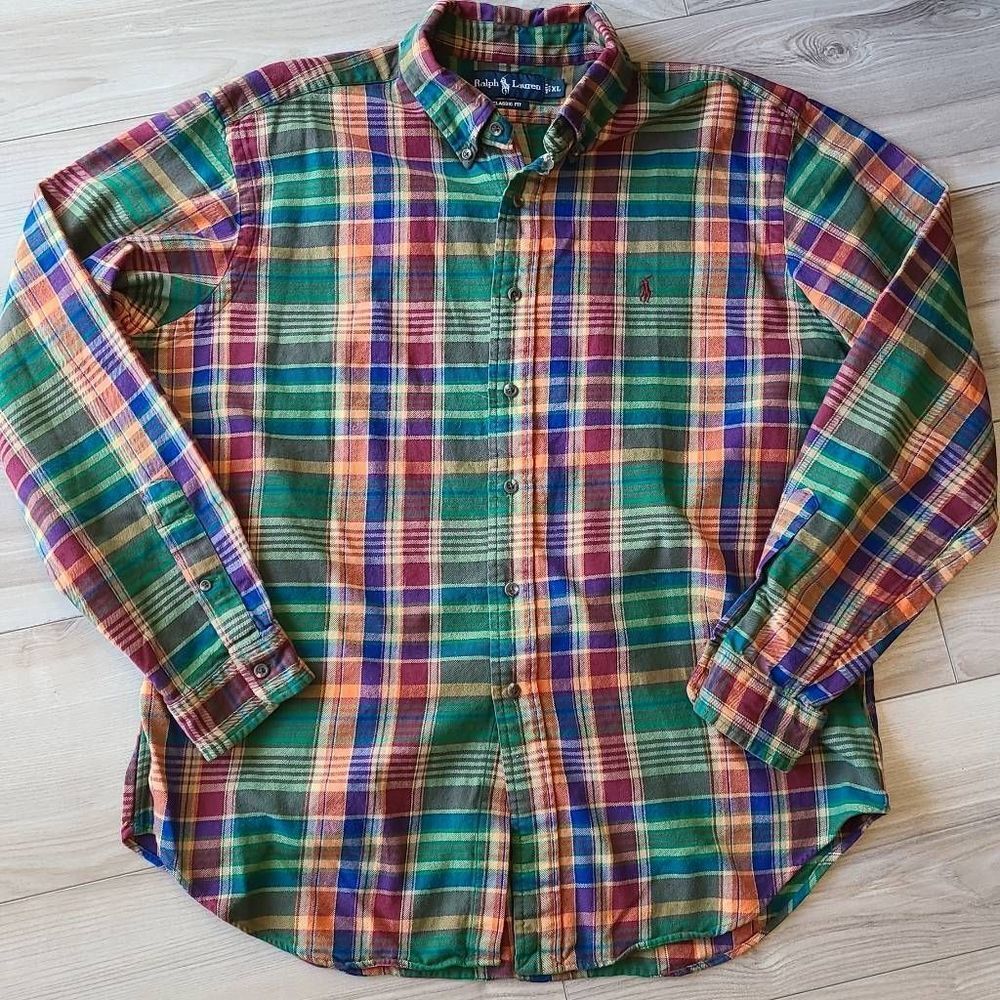 Ralph Lauren Men's Classic Fit Button Up Collared Plaid Shirt sz XL